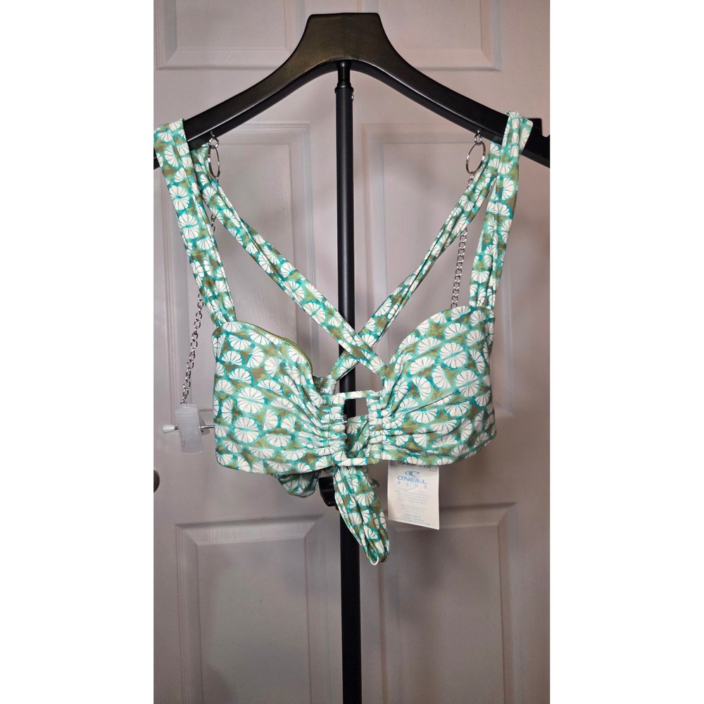 ONeill Blue Shell Abstract Burleigh Bikini Top Green White Size D DD Cup NEW